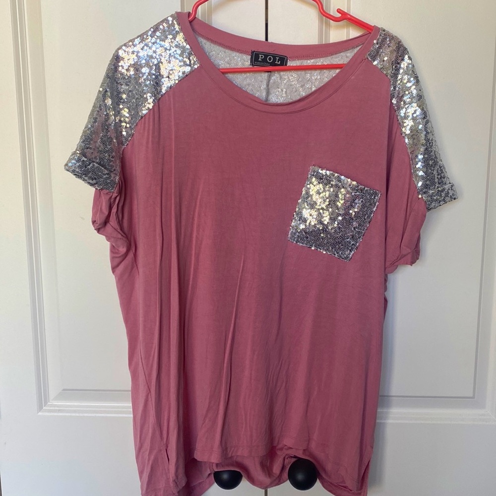 POL - M - Blush pink & sequin blouse